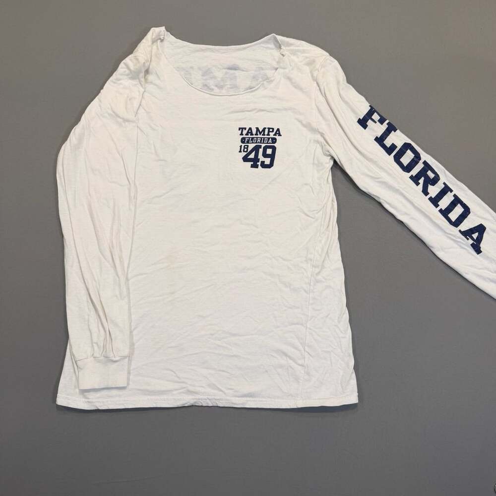 Tampa Long Sleeve Graphic T-Shirt White Florida 1849 Souvenir